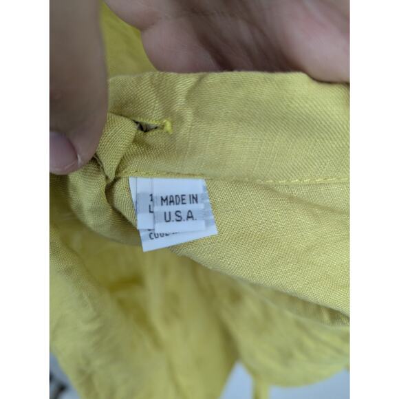 Planet by Lauren G 100% Linen Button Front Oversized Blouse Yellow Made in USA L - Picture 7 of 8